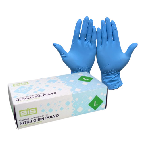 Guantes de nitrilo sin polvo talla L 8-9, Guantes desechables de examen,  color azul, 100 unidades
